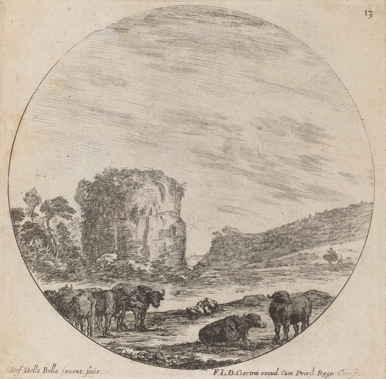Maisema ja antiikkirauniot, 1646. tekijältä Stefano della Bella