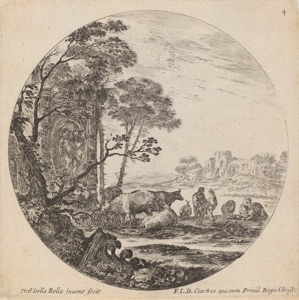 Maisema roomalaisten raunioiden kanssa, 1646. tekijältä Stefano della Bella