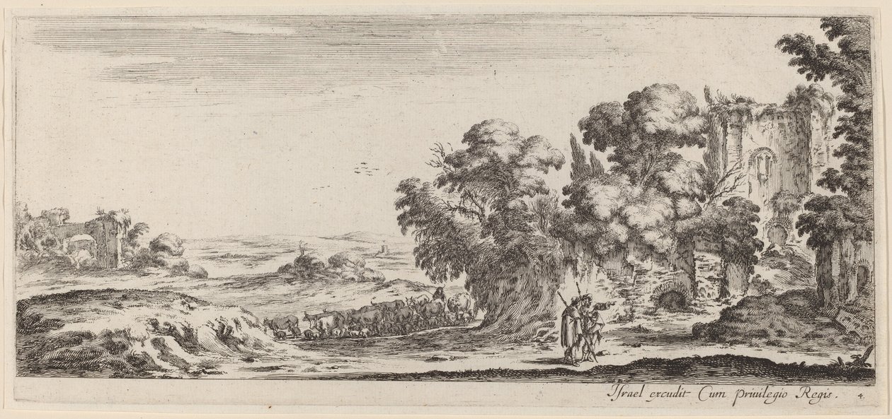 Maisema raunioilla vuonna 1647 tai sitä ennen. tekijältä Stefano della Bella