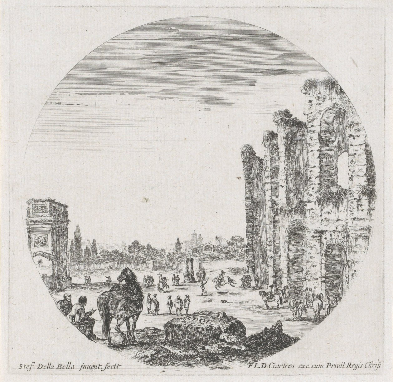 Maisema Colosseumin ja Konstantinuksen kaaren kanssa Maisemat ja rauniot Roomassa (sarjan nimi) Paysages et Ruines de Rome (sarjan nimi) tekijältä Stefano della Bella