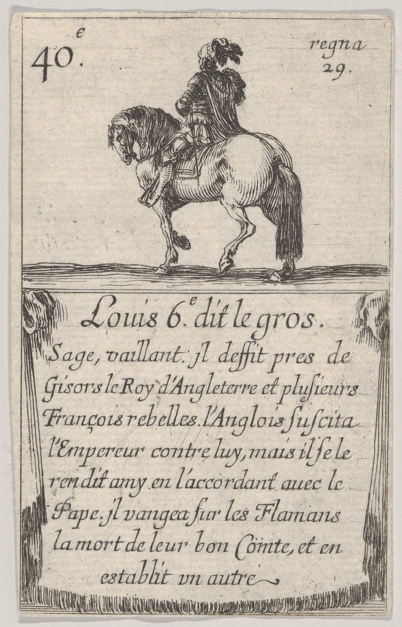 Louis 6.-e dit le gros Sage, vaillant..., Game of the Kings of France Jeu des Ro..., 1644. tekijältä Stefano della Bella