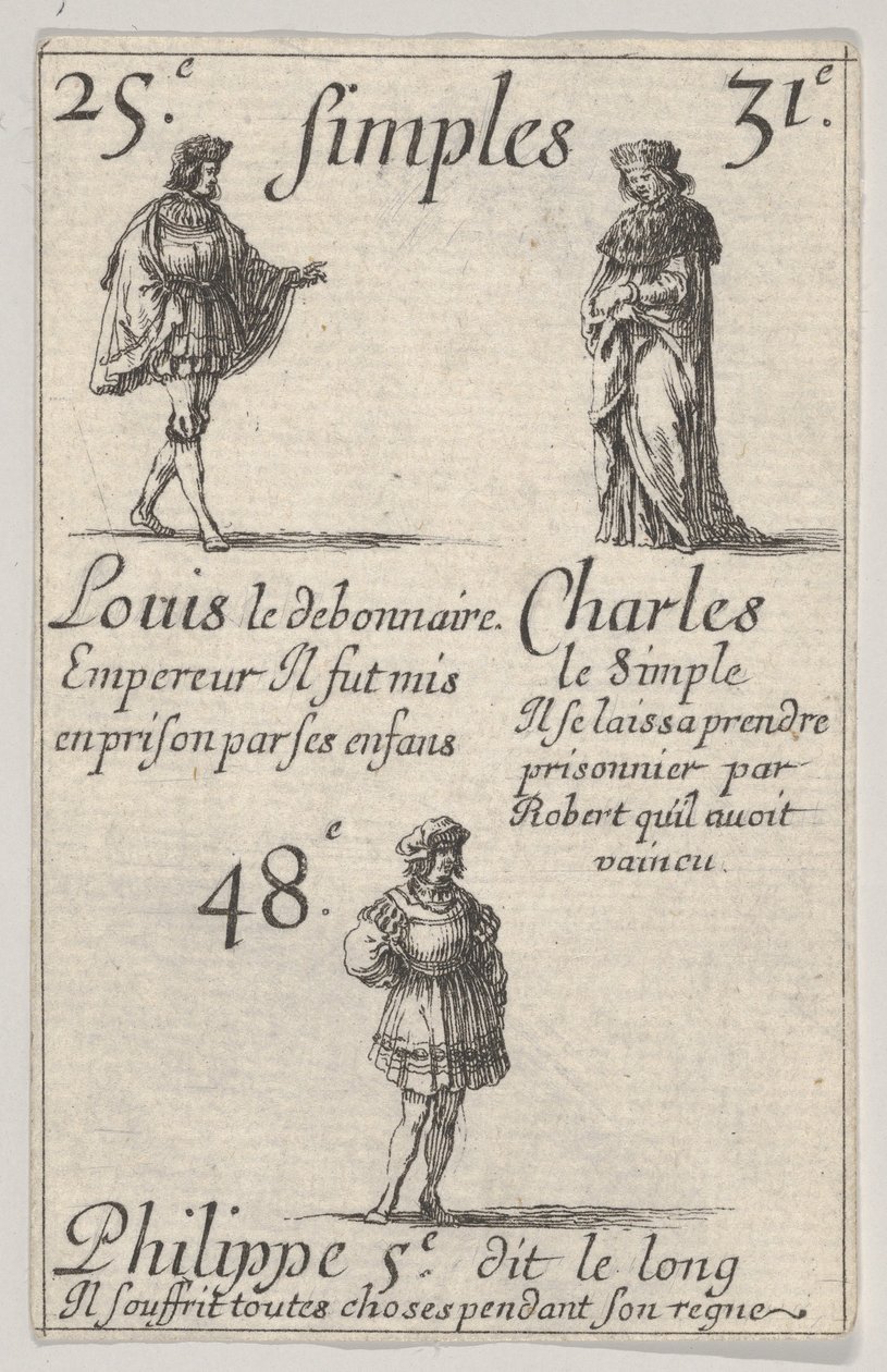Louis le debonnaire... Charles le Simple, Game of the Kings of France Jeu des Rois..., 1644. tekijältä Stefano della Bella