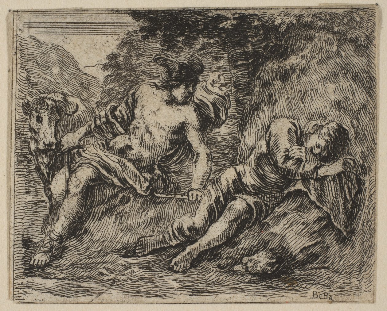 Mercury ja Argus, Game of Mythology Jeu de la Mythologie, 1644. tekijältä Stefano della Bella