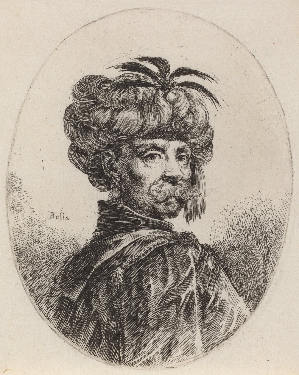 Moor viidellä höyhenellä leikatussa turbaanissa, 16491650. tekijältä Stefano della Bella