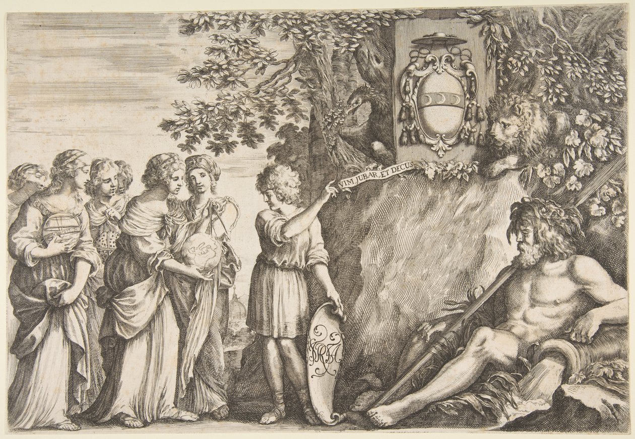 Ornamenttisuunnittelu opinnäytetyölle, Strozzi-vaakuna ylhäällä, n. 1660. tekijältä Stefano della Bella
