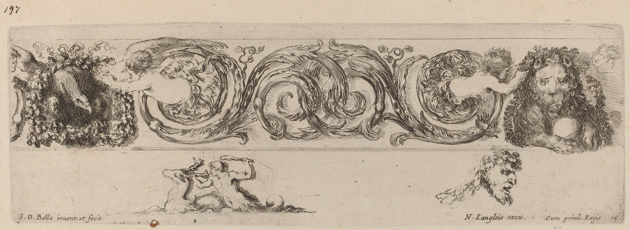 Fris ornamental amb àguila i lleó engalanats per nens, probablement 1648. finlandès tekijältä Stefano della Bella