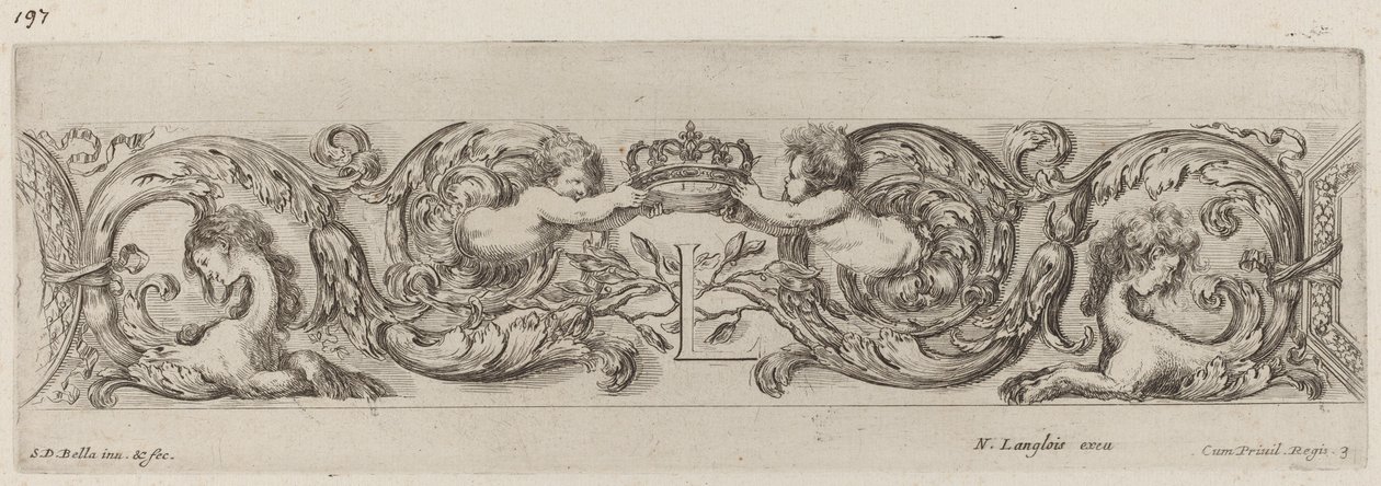 Koristefriisi kirjaimella L Louis XIV, luultavasti 1648. tekijältä Stefano della Bella