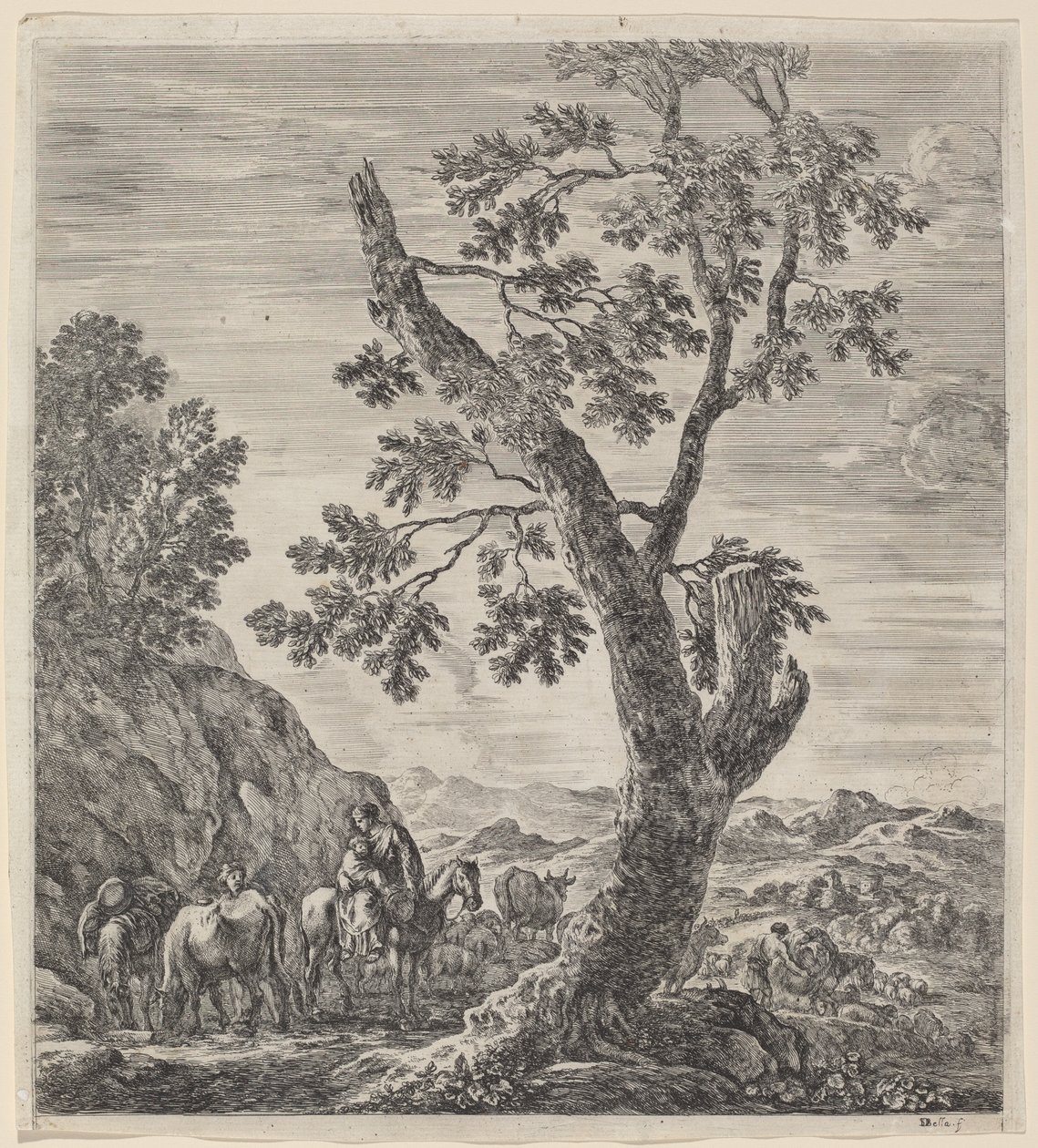 Talonpoikanainen hevosen selässä, lapsi sylissään, 1656. tekijältä Stefano della Bella