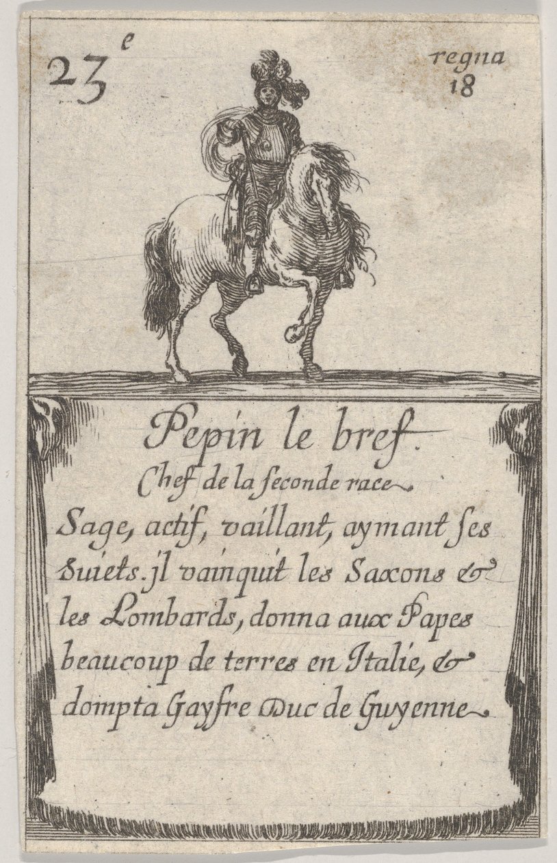 Pepin, lyhyt toisen rodun päällikkö..., Game of the Kings of France Jeu des Ro..., 1644. tekijältä Stefano della Bella