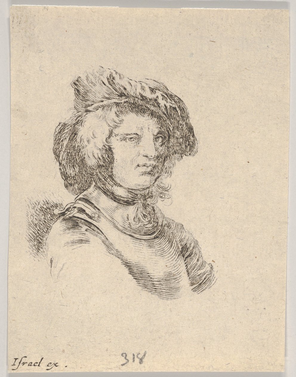 Levy 11: Lippiksessä olevan ja oikealle katsovan miehen rintakuva kohteesta Various heads a..., 1650. tekijältä Stefano della Bella