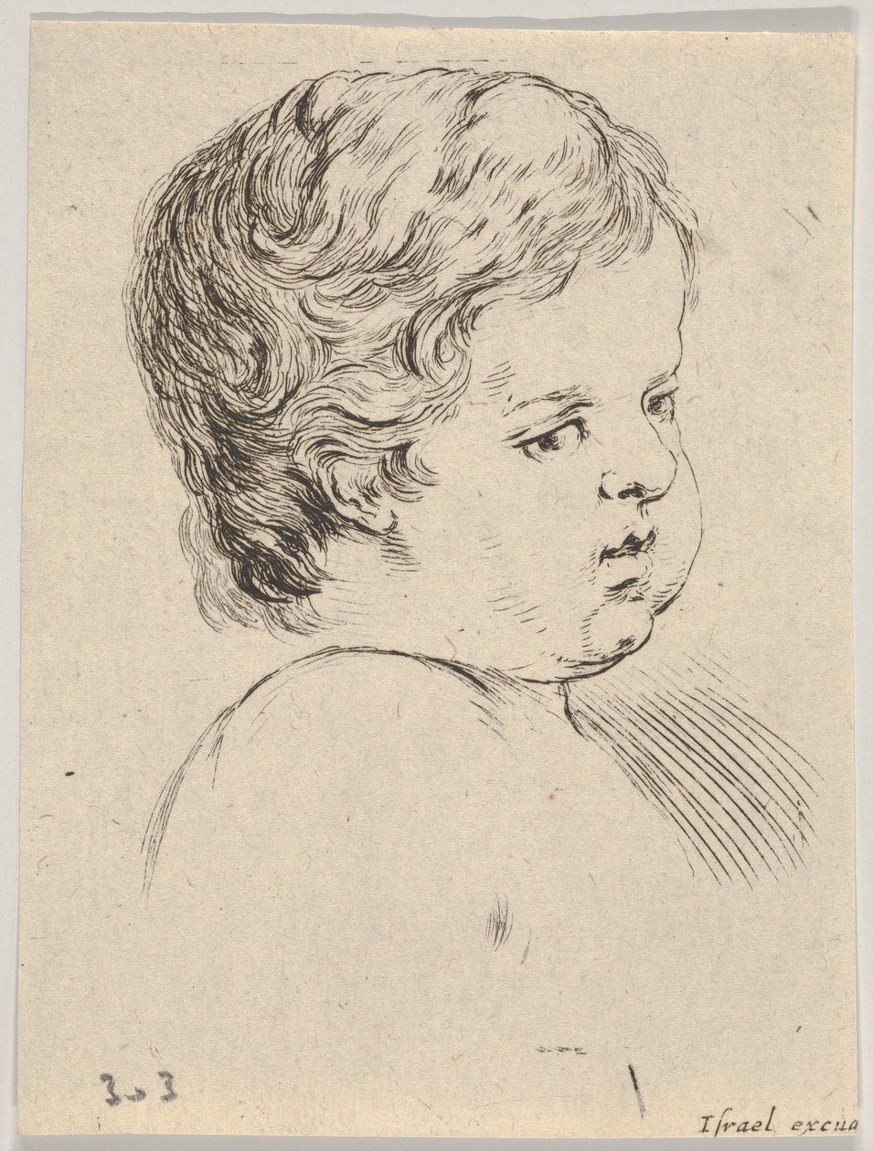Levy 12: lapsen pää, kirjasta Piirtämisen oppiminen Livre pour apprendre ..., ca. 1649. tekijältä Stefano della Bella