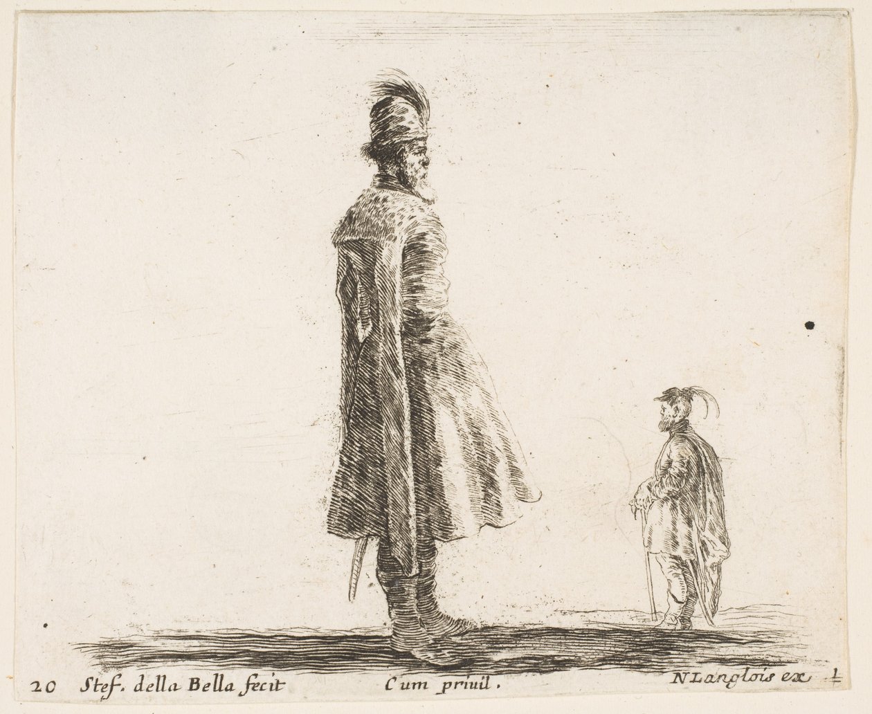 Levy 20: vanha puolalainen aatelismies, jolla on naarashattu keskellä, seisoo profiilissa..., n. 1644-47. tekijältä Stefano della Bella