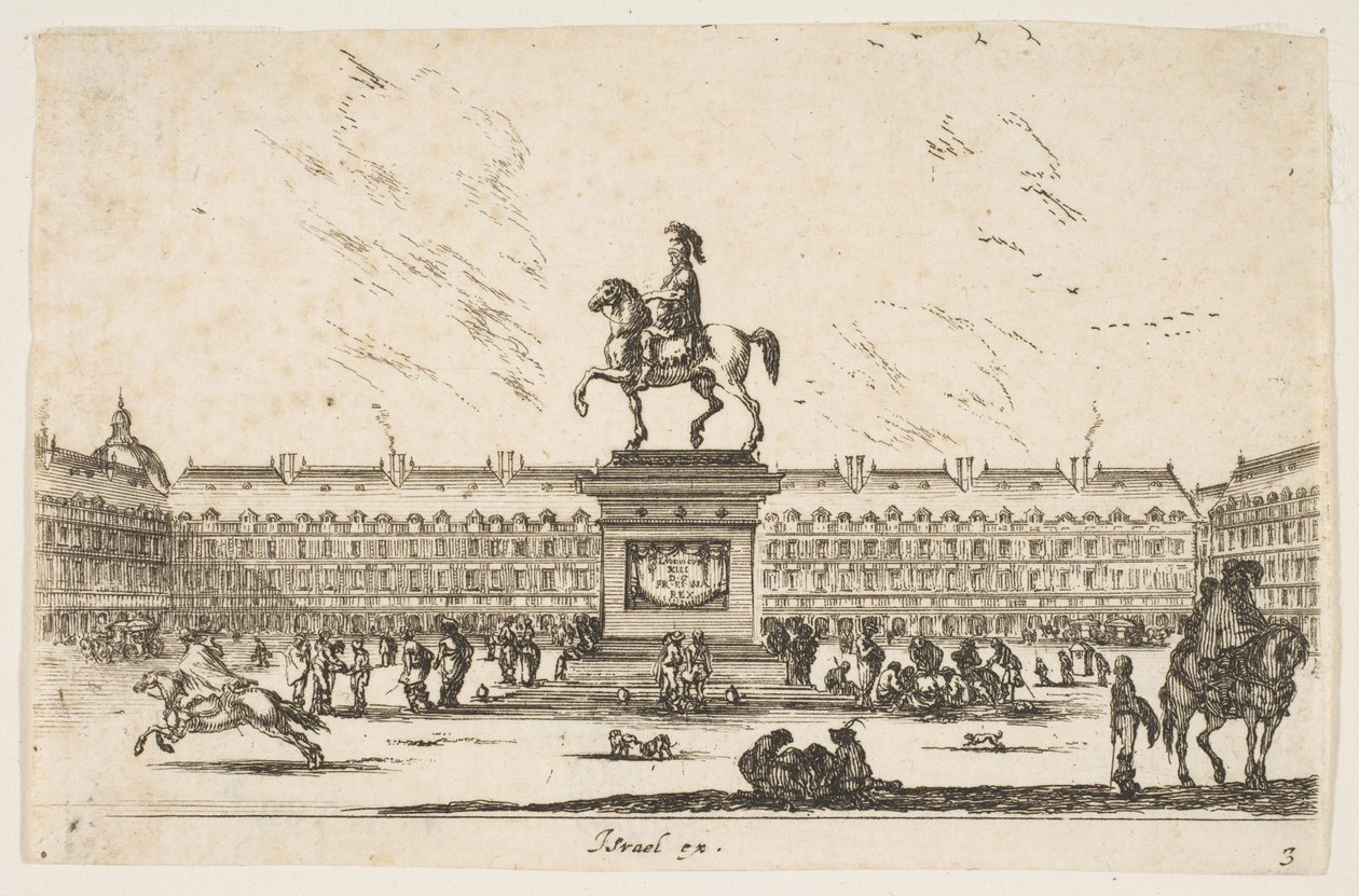 Levy 3: La Place Royale, Ludvig XIII:n ratsastuspatsas profiilissa vasemmalle vuodelta 1642. tekijältä Stefano della Bella