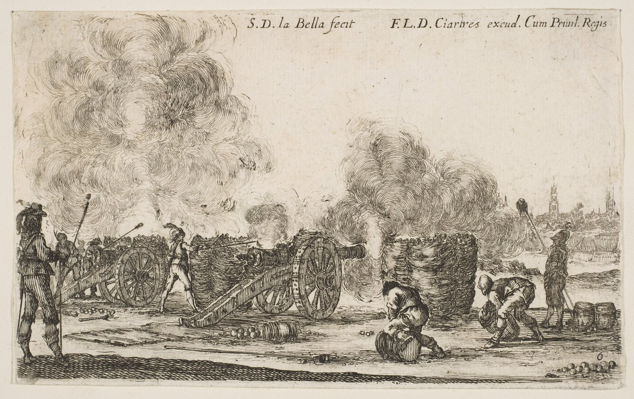 Levy 6: kaupunkia ampuva tykkipatteri, Various Military Caprices Varii ..., n. 1641. tekijältä Stefano della Bella