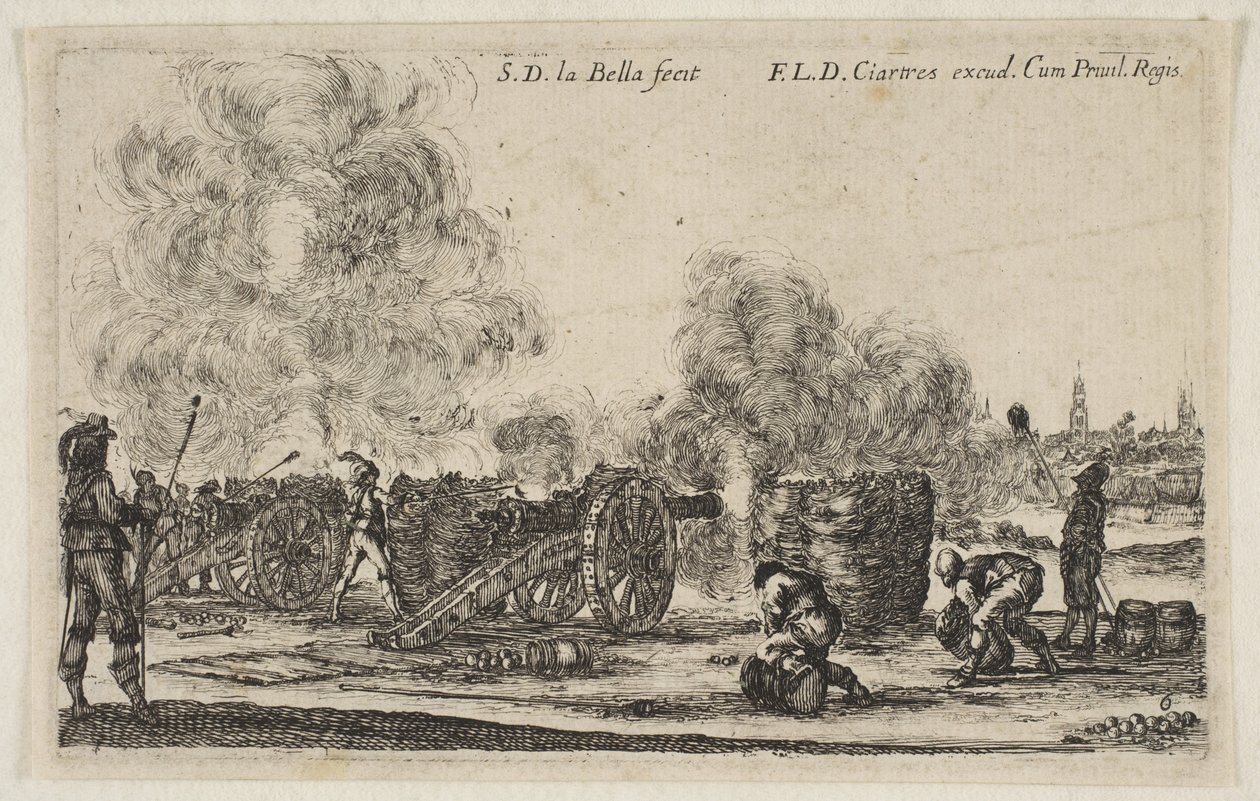 Levy 6: kaupunkia ampuva tykkipatteri, Various Military Caprices Varii ..., n. 1641. tekijältä Stefano della Bella
