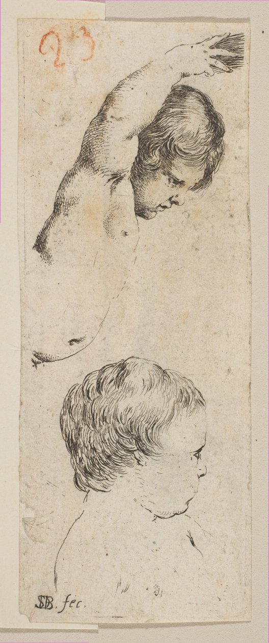 Levy 6: kaksi tutkimusta lapsista, kokoelmasta "Erilaisten doodle- ja etsausproo...", n. 1646. tekijältä Stefano della Bella