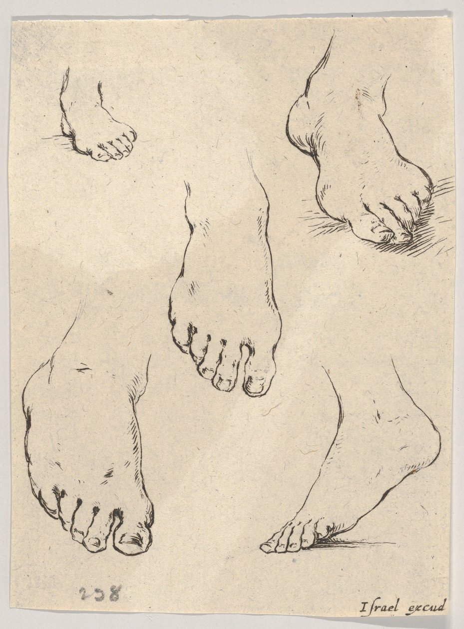 Levy 7: Viisi jalkaa, kirjasta Piirtämisen oppiminen Livre pour apprendre à dessi..., ca. 1649. tekijältä Stefano della Bella