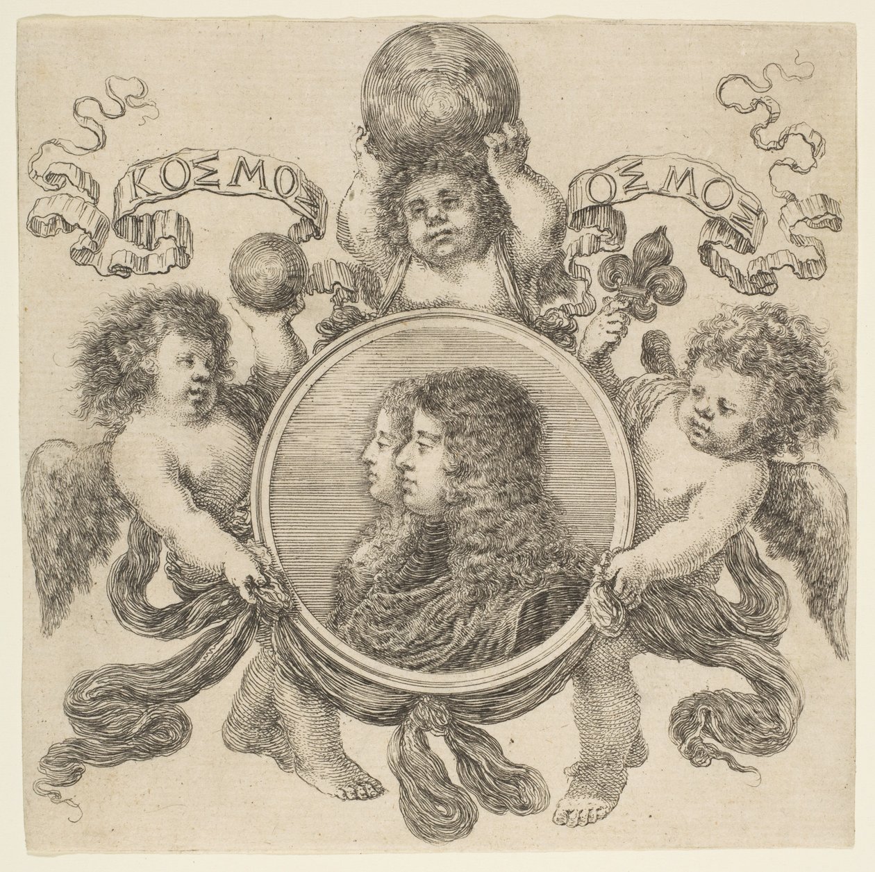 Cosimo de Medicin ja hänen vaimonsa Marguerite Louise dOrleansin muotokuva, 1661. tekijältä Stefano della Bella