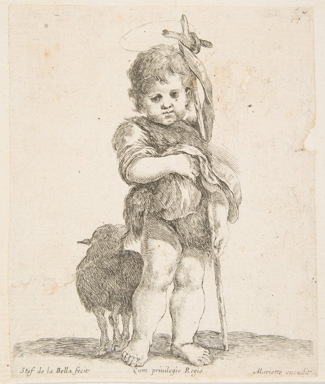 Pyhä Johannes Kastaja pitelee taitettua viittaansa, n. 1641. tekijältä Stefano della Bella