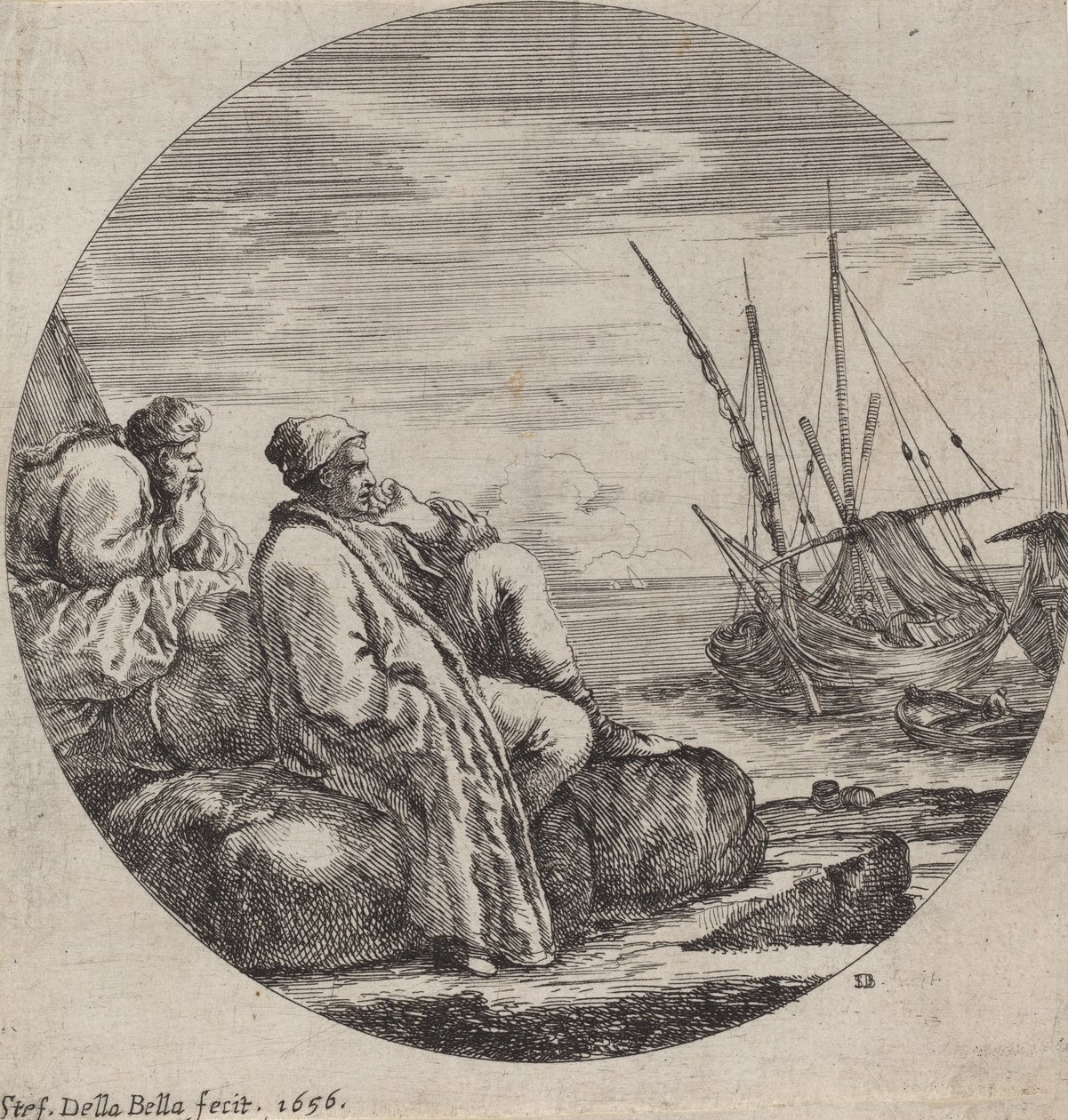 Merisatama kahden turkkilaisen kauppiaan kanssa, 1656. tekijältä Stefano della Bella