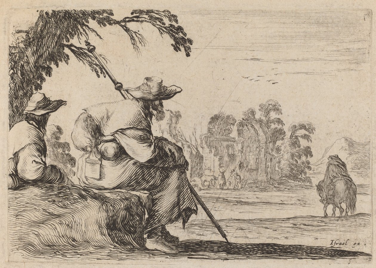 Istuvia pyhiinvaeltajia, 1642. tekijältä Stefano della Bella