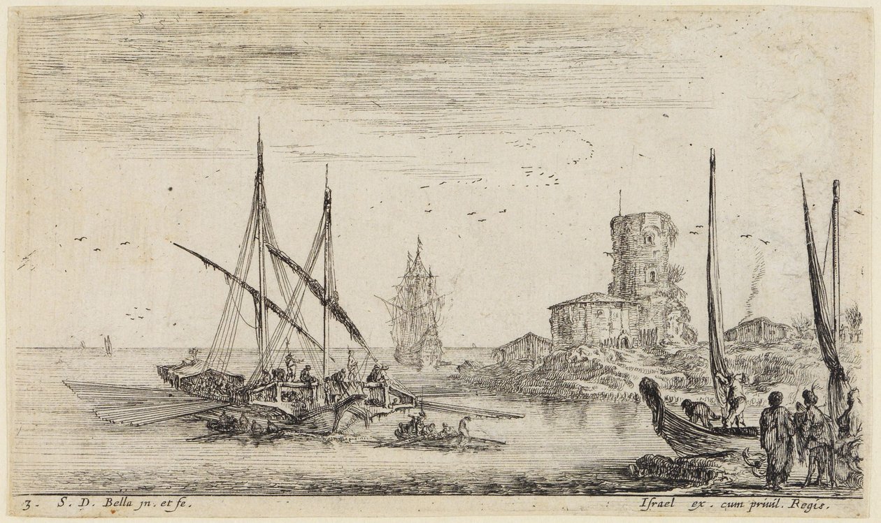 Merimaisemat (Paysages maritimes): Merimaisema, jossa on vanha torni tekijältä Stefano della Bella