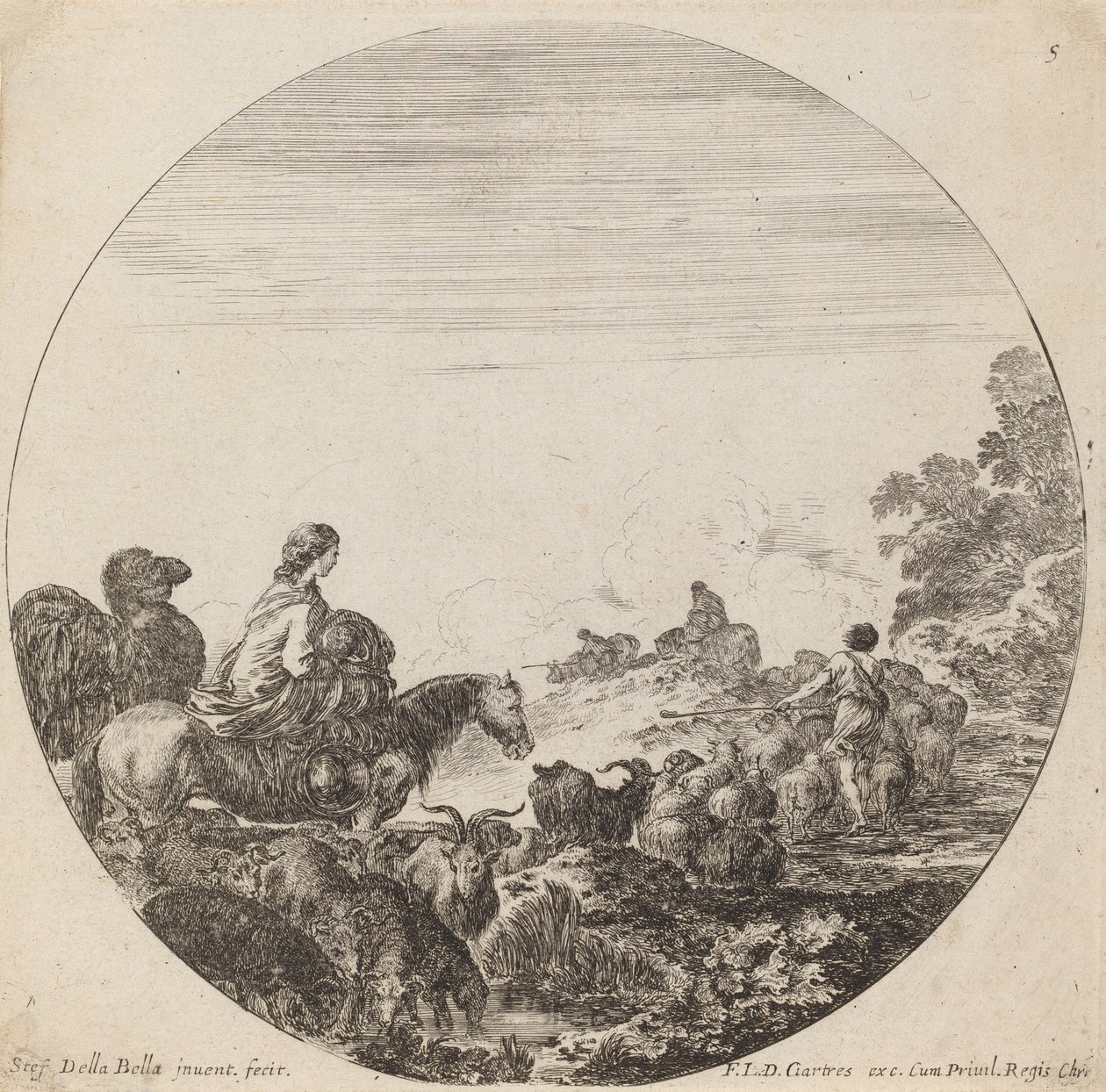 Paimenet ja lauma naisen ja kamelin kanssa, 1646. tekijältä Stefano della Bella