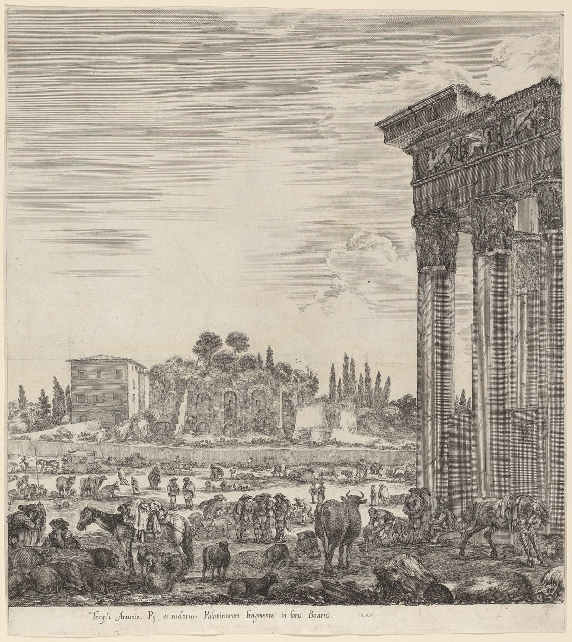 Antoninuksen temppeli ja Campo Vaccino, 1656. tekijältä Stefano della Bella