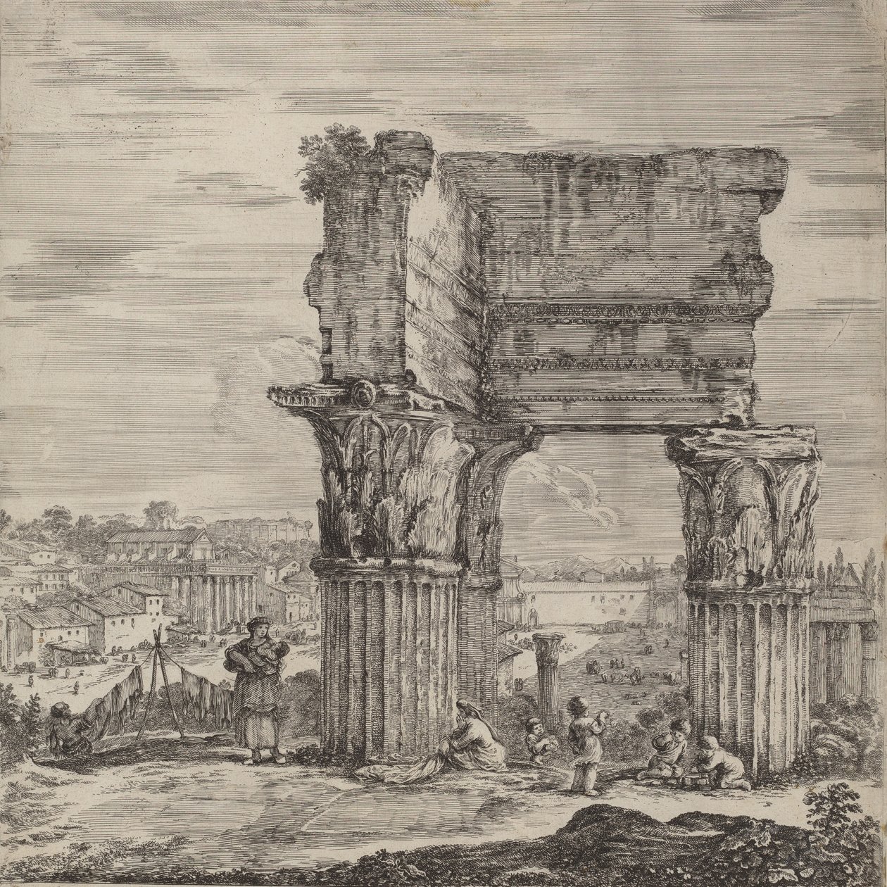 Concordin temppeli ja Forum Romanum, 1656. tekijältä Stefano della Bella