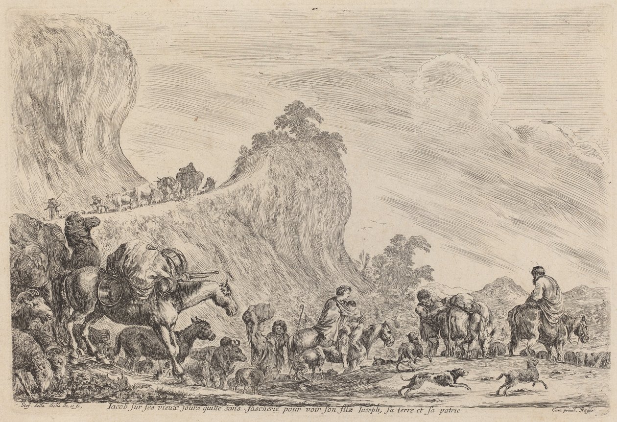 Jaakobin lähtö Egyptiin, luultavasti 1647. tekijältä Stefano della Bella