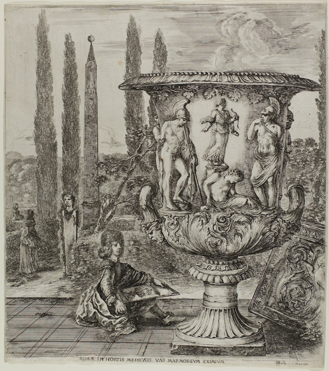 Medici-maljakko, levy yksi teoksesta The Six Large Views of Room and Campagna tekijältä Stefano della Bella