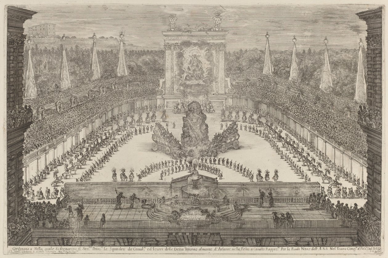 Toscanan prinssi, hänen hevosjoukot ja vaunut Atlas-vuoren ympärillä, 1661. tekijältä Stefano della Bella