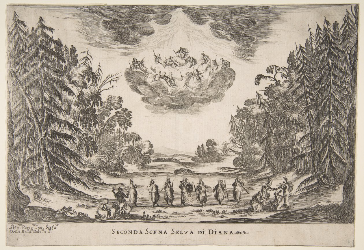 Jumalien häät: Toinen kohtaus, Diana, 1637. tekijältä Stefano della Bella