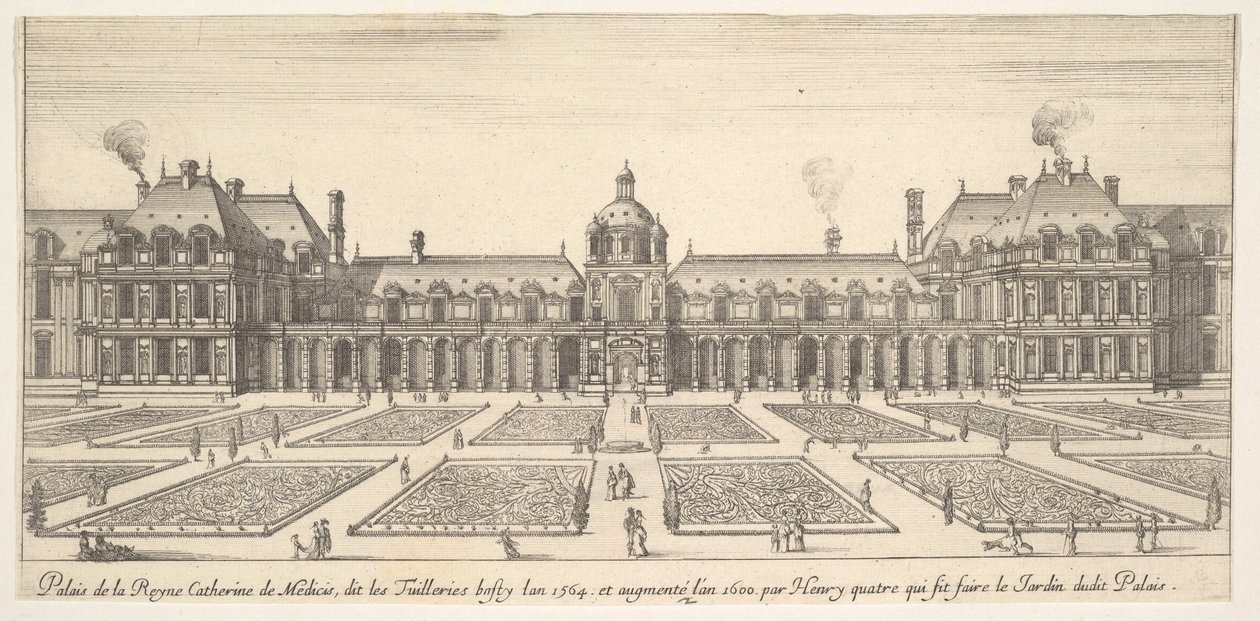 Katariina de Medicin palatsi, nimeltään Tuilleries, osoitteesta Erilaisia huomioita..., 1649-51. tekijältä Stefano della Bella
