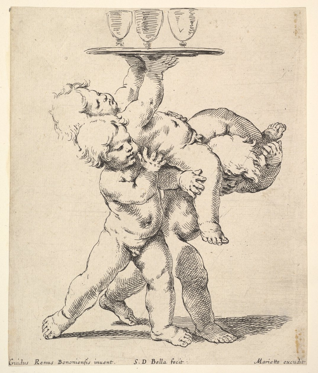 Kolme lasta kantamassa tarjotinta, n. 1638. tekijältä Stefano della Bella
