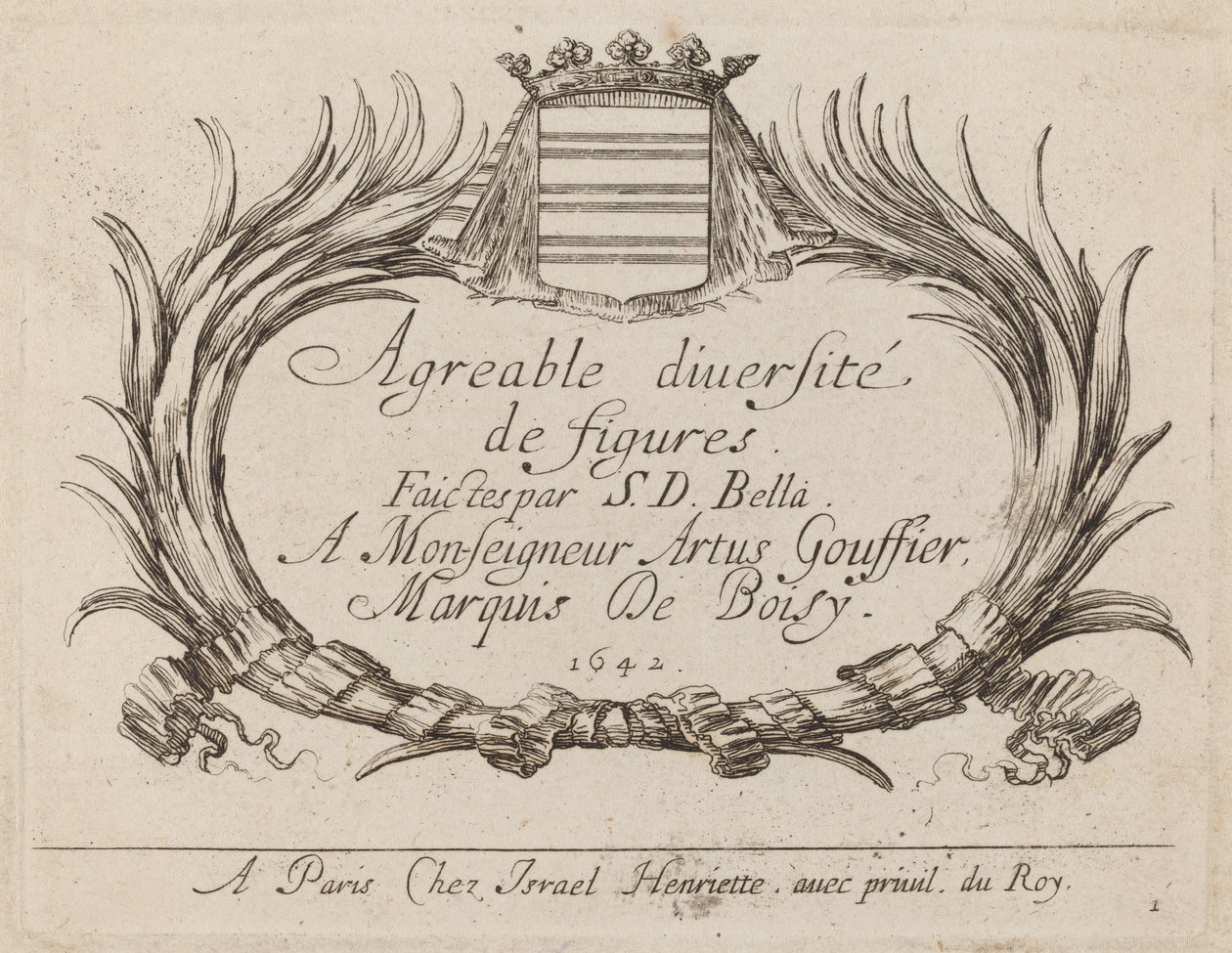 Figuurien monimuotoisuuden otsikkosivu, 1642. tekijältä Stefano della Bella
