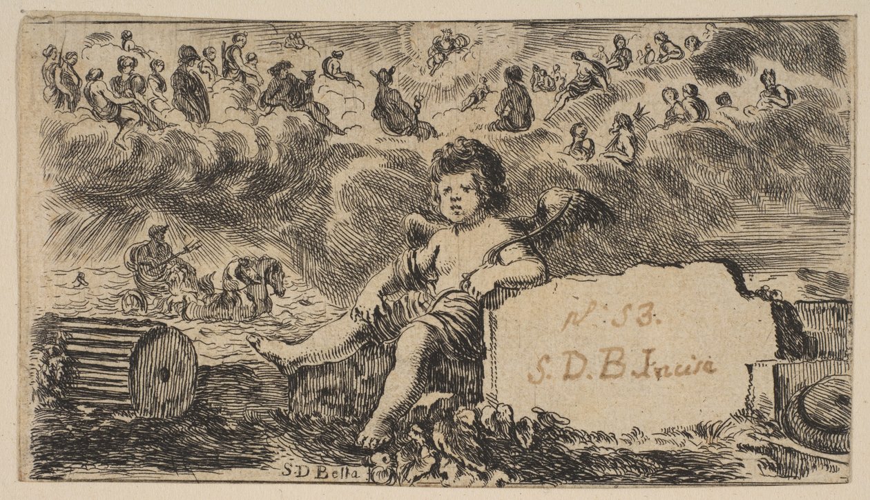 Nimisivu: Cupid, Game of Mythology Jeu de la Mythologie, 1644. tekijältä Stefano della Bella