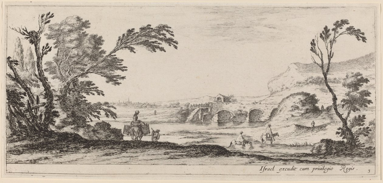Matkailijat Fording a Stream, vuonna 1647 tai sitä ennen. tekijältä Stefano della Bella