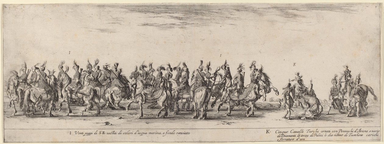 Kaksikymmentä sivua ja viisi turkkilaista hevosta, 1633. tekijältä Stefano della Bella