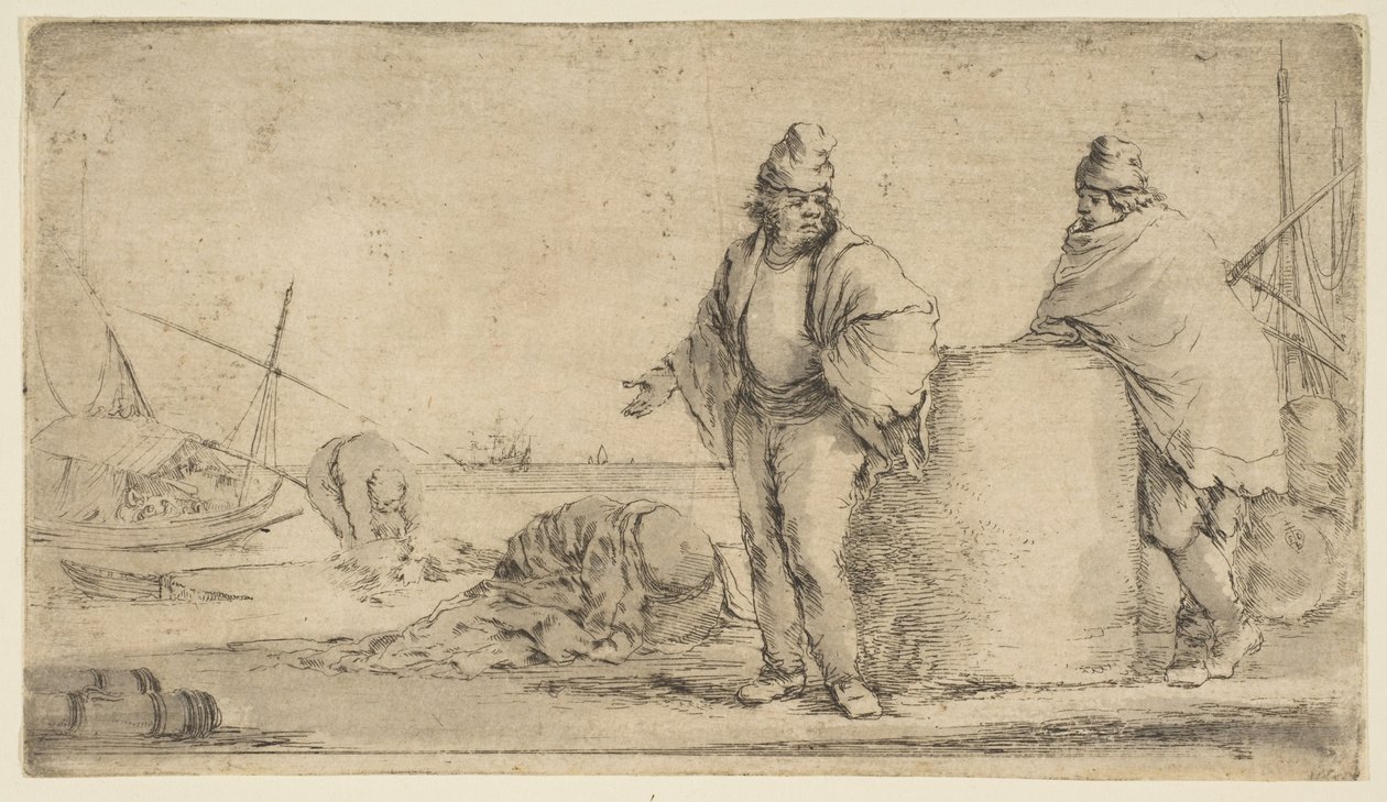 Kaksi merimiestä tavarapaalin kanssa, n. 1662. tekijältä Stefano della Bella