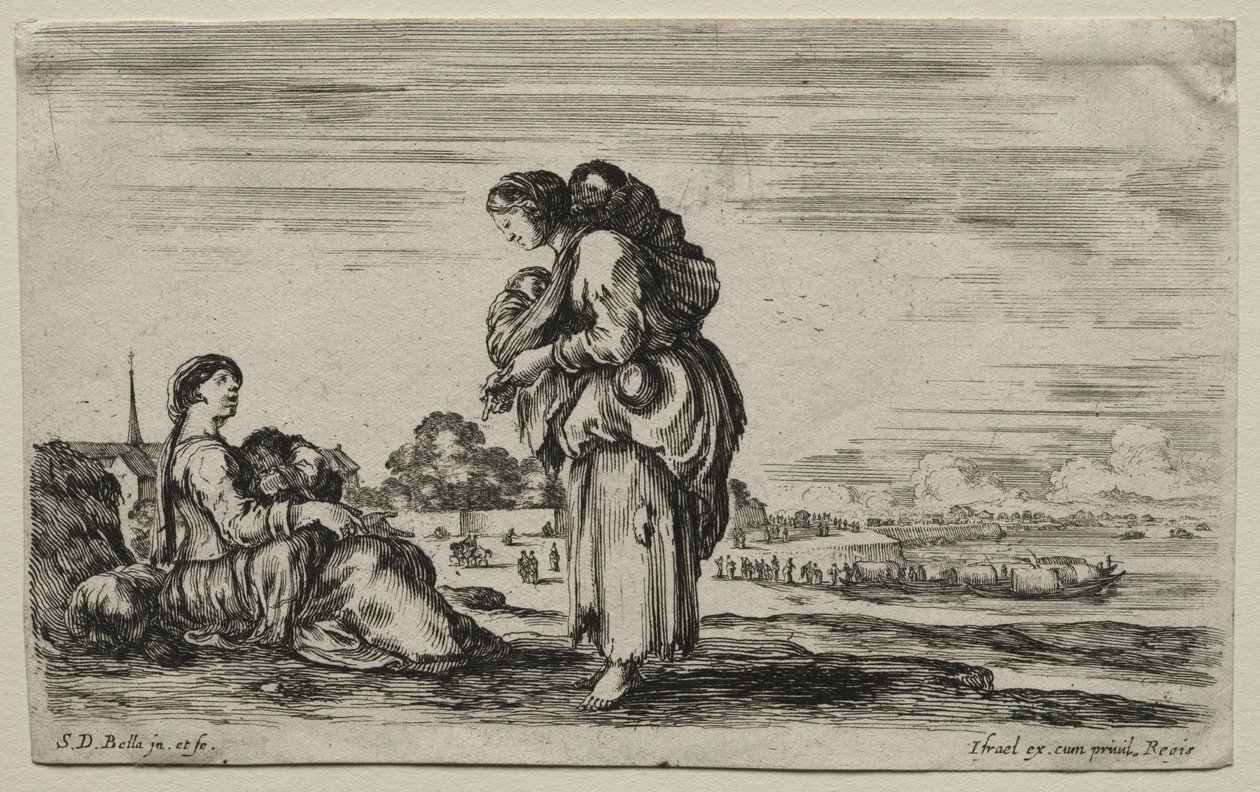 Erilaisia hahmoja ja maisemia: Kaksi äitiä juttelemassa yhdessä, 1649. tekijältä Stefano della Bella