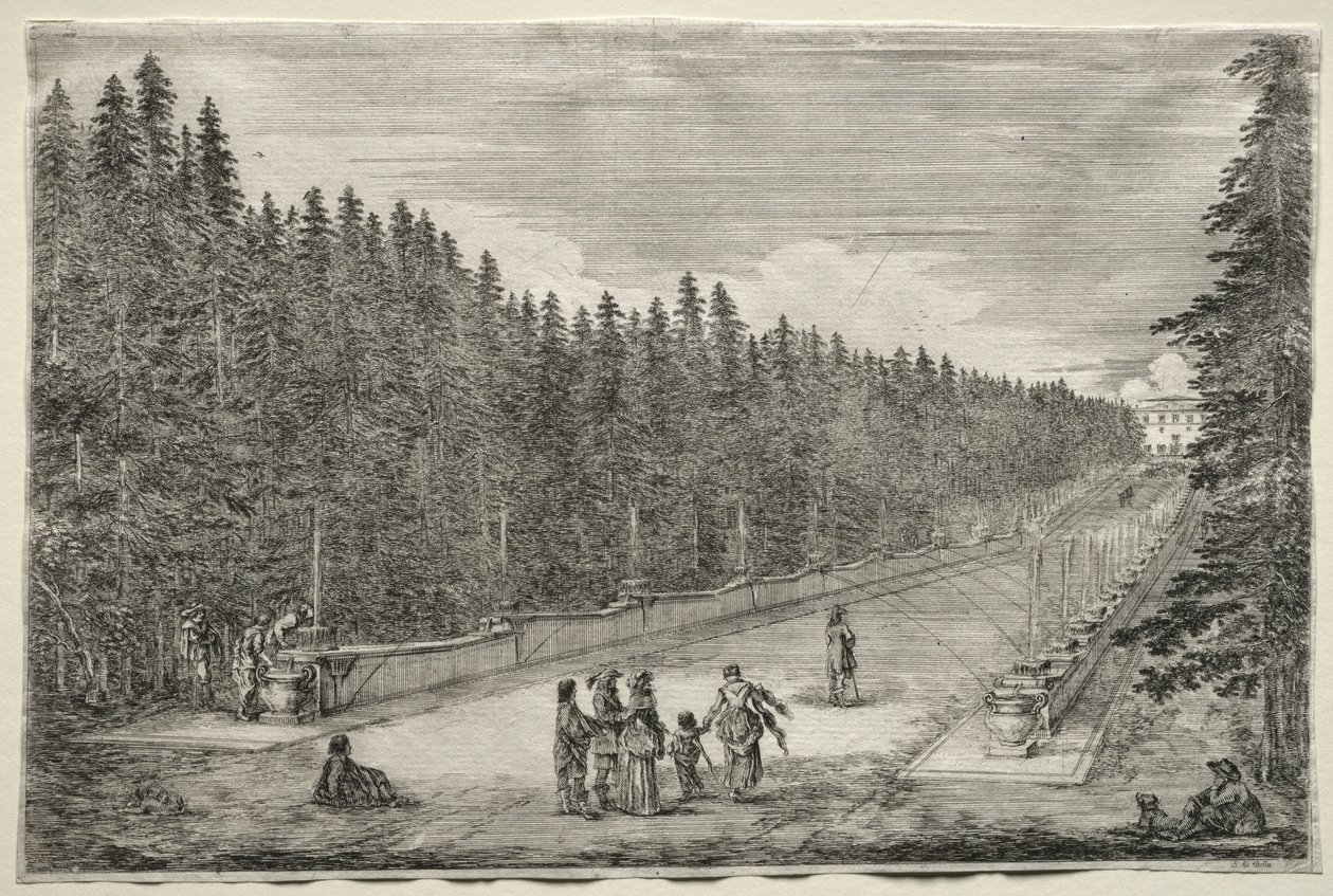 Näkymät Pratolinon huvilasta: Fountains Promenade. tekijältä Stefano della Bella