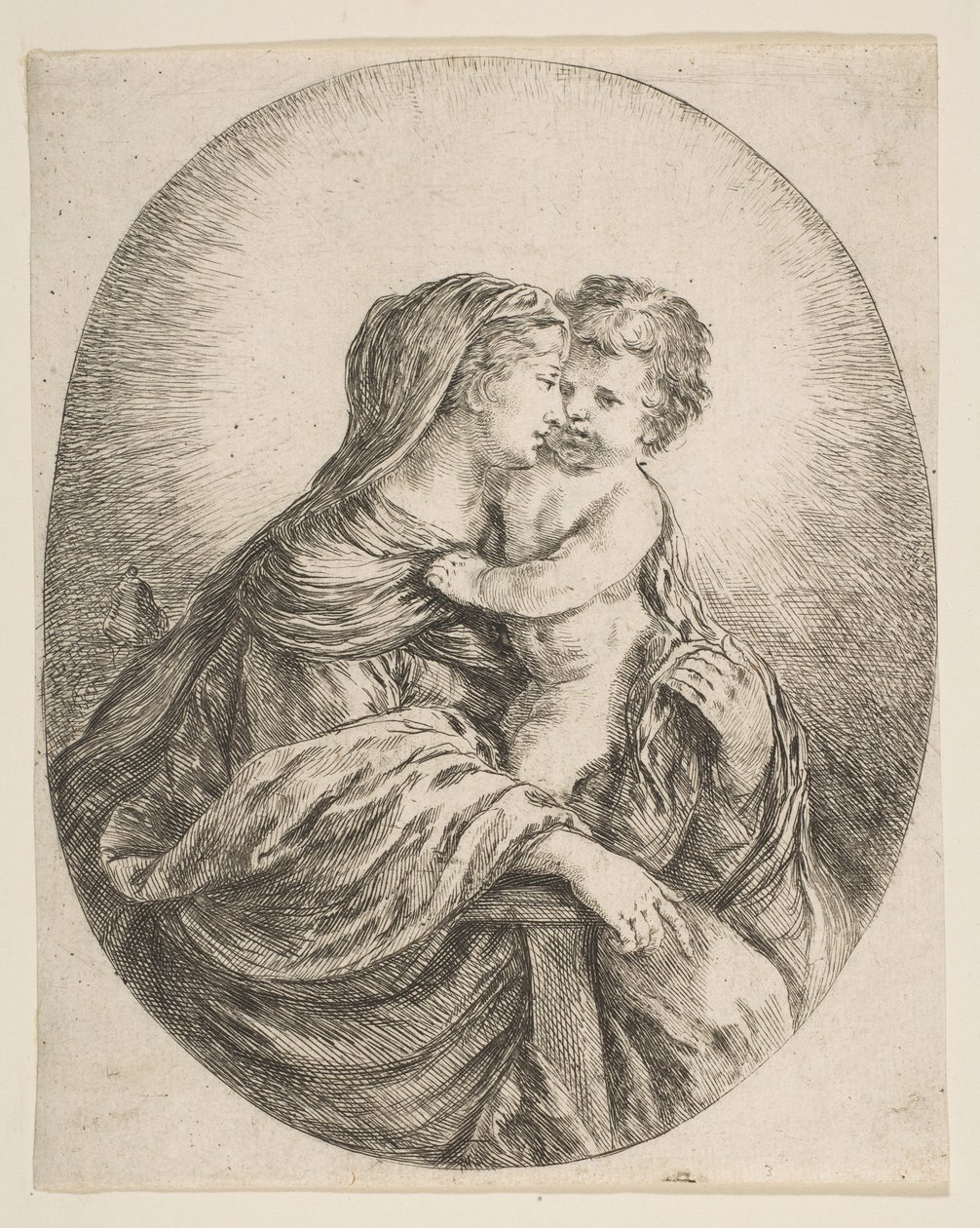 Neitsyt syleilemässä Kristuslapsia, n. 1641. tekijältä Stefano della Bella