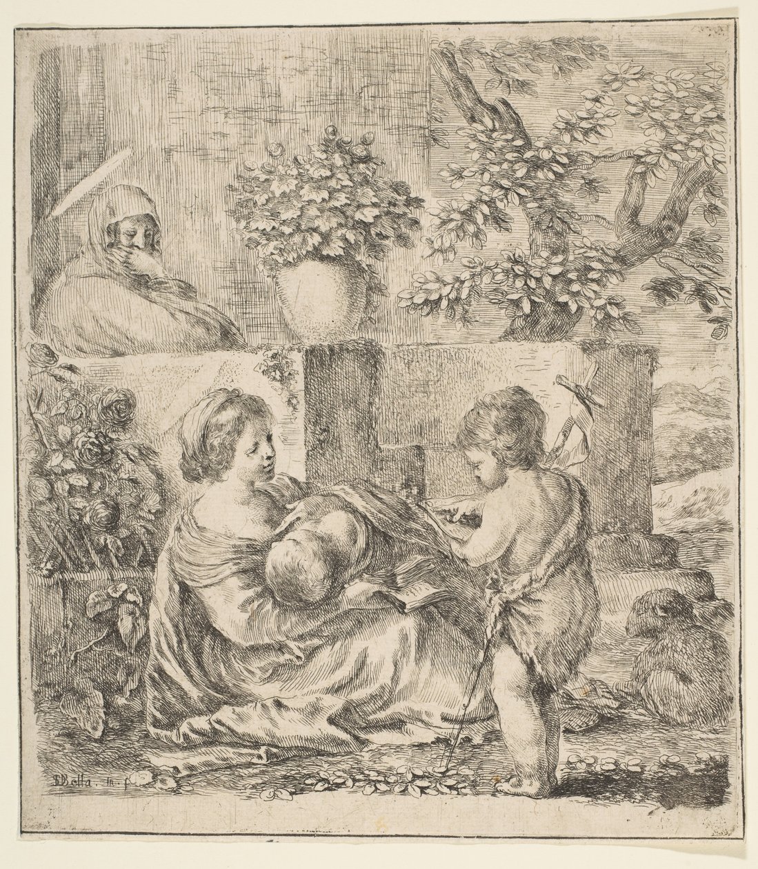 Neitsyt ja lapsi Pyhän Johannes Kastajan ja Pyhän Elisabetin kanssa, n. 1641. tekijältä Stefano della Bella