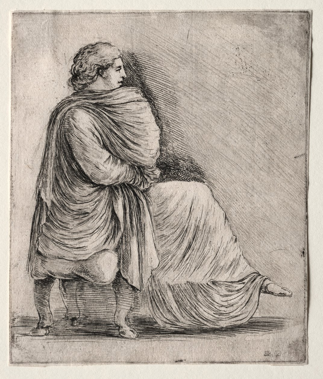 Jakkaralla istuva nainen, n. 1620-1630 luvut. tekijältä Stefano della Bella