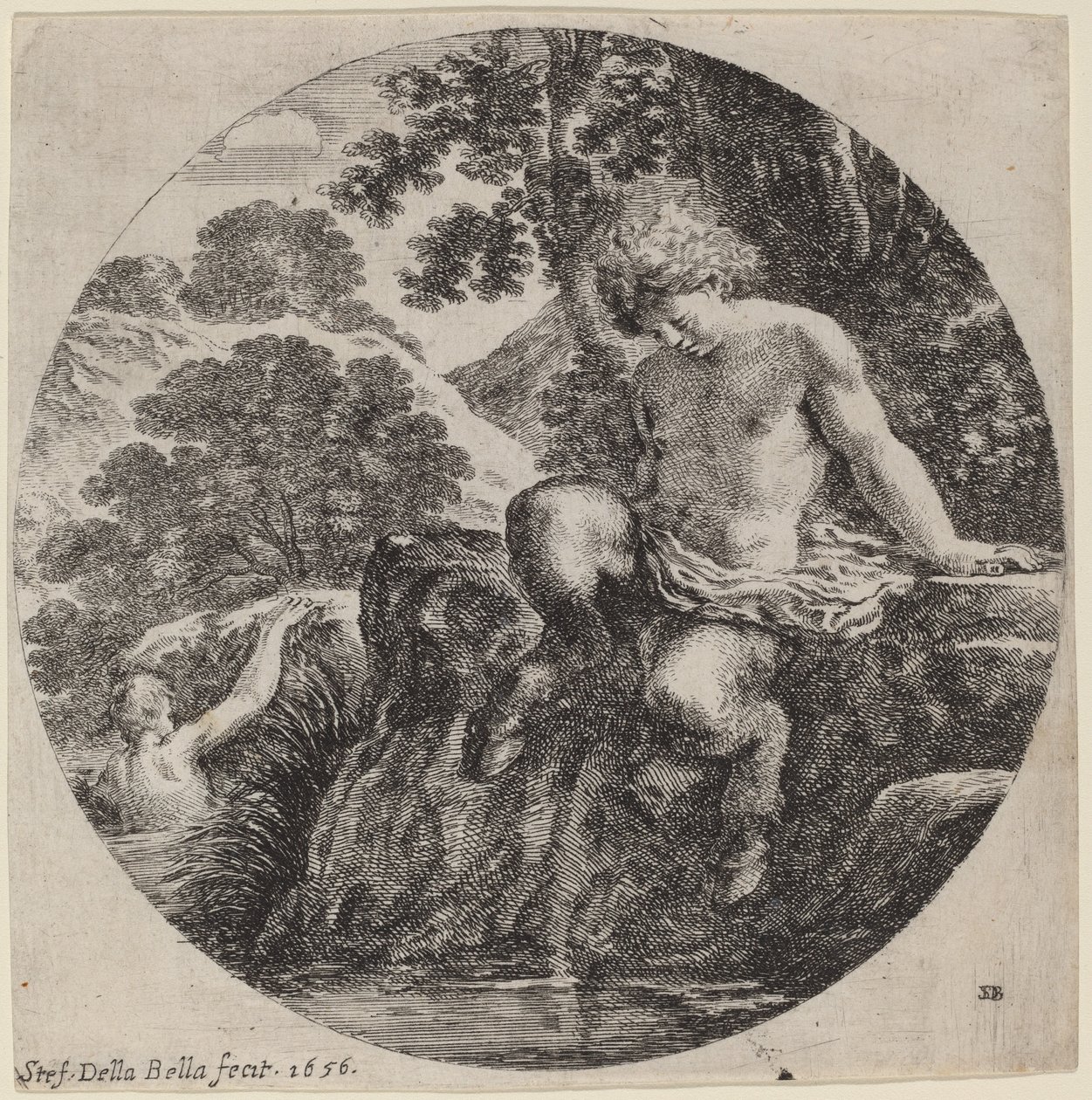 Nuori Satyr Bank of a Streamissa tekijältä Stefano della Bella