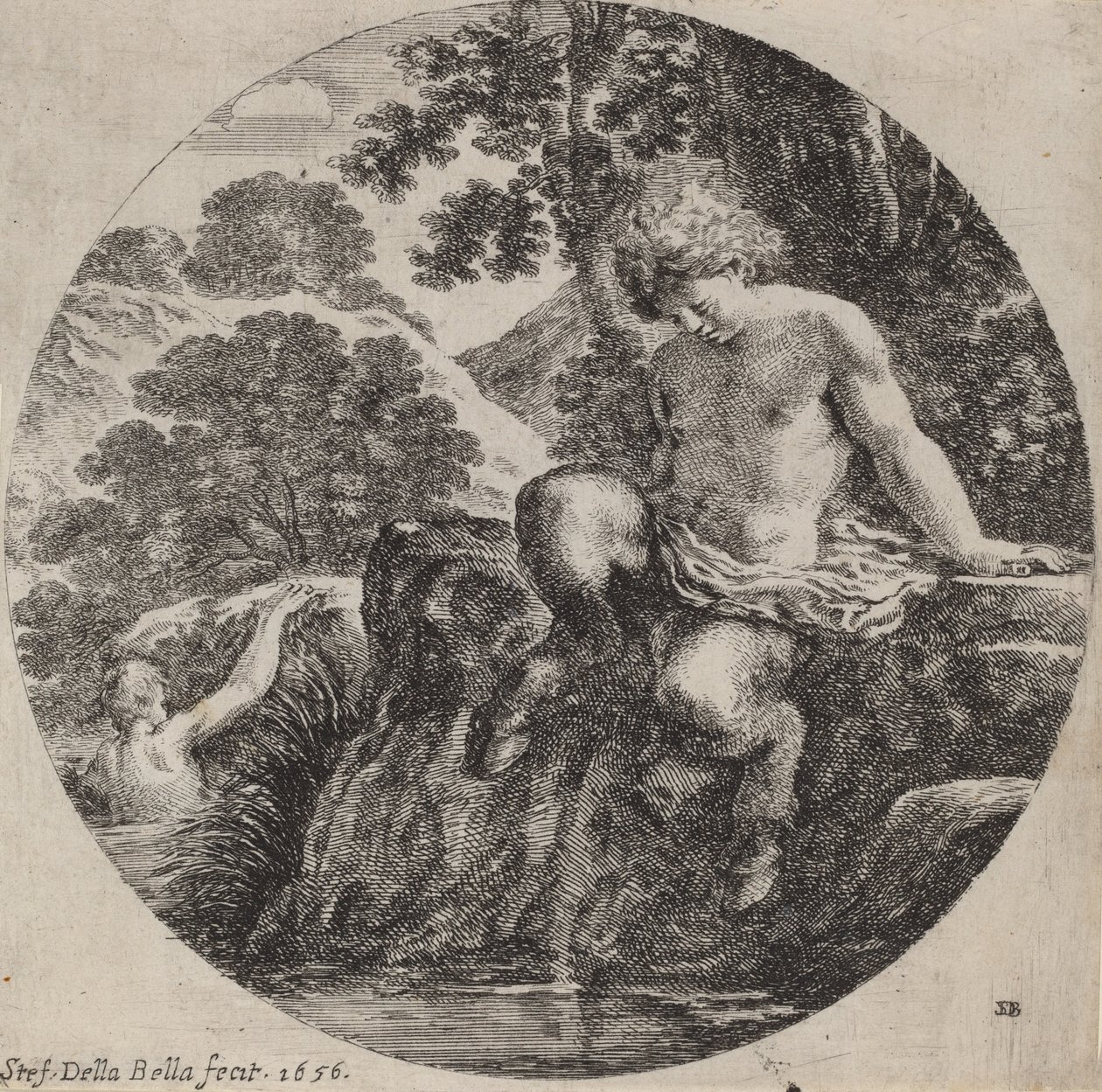 Nuori Satyr Bank of a Stream, 1656. tekijältä Stefano della Bella