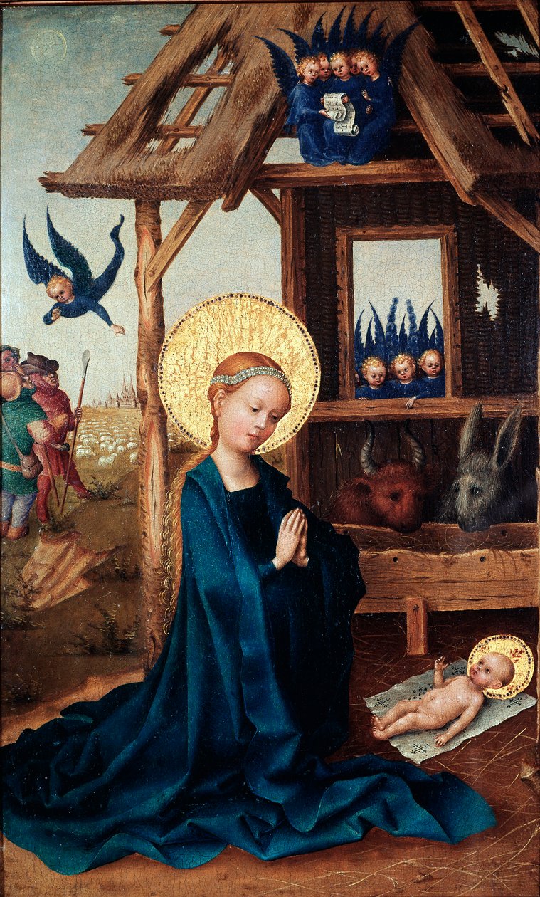 Stephan Lochnerin (n. 1410-1451) Lapsen palvonta -maalaus 1400-luvun Alte Pinakothek, München tekijältä Stephan Lochner