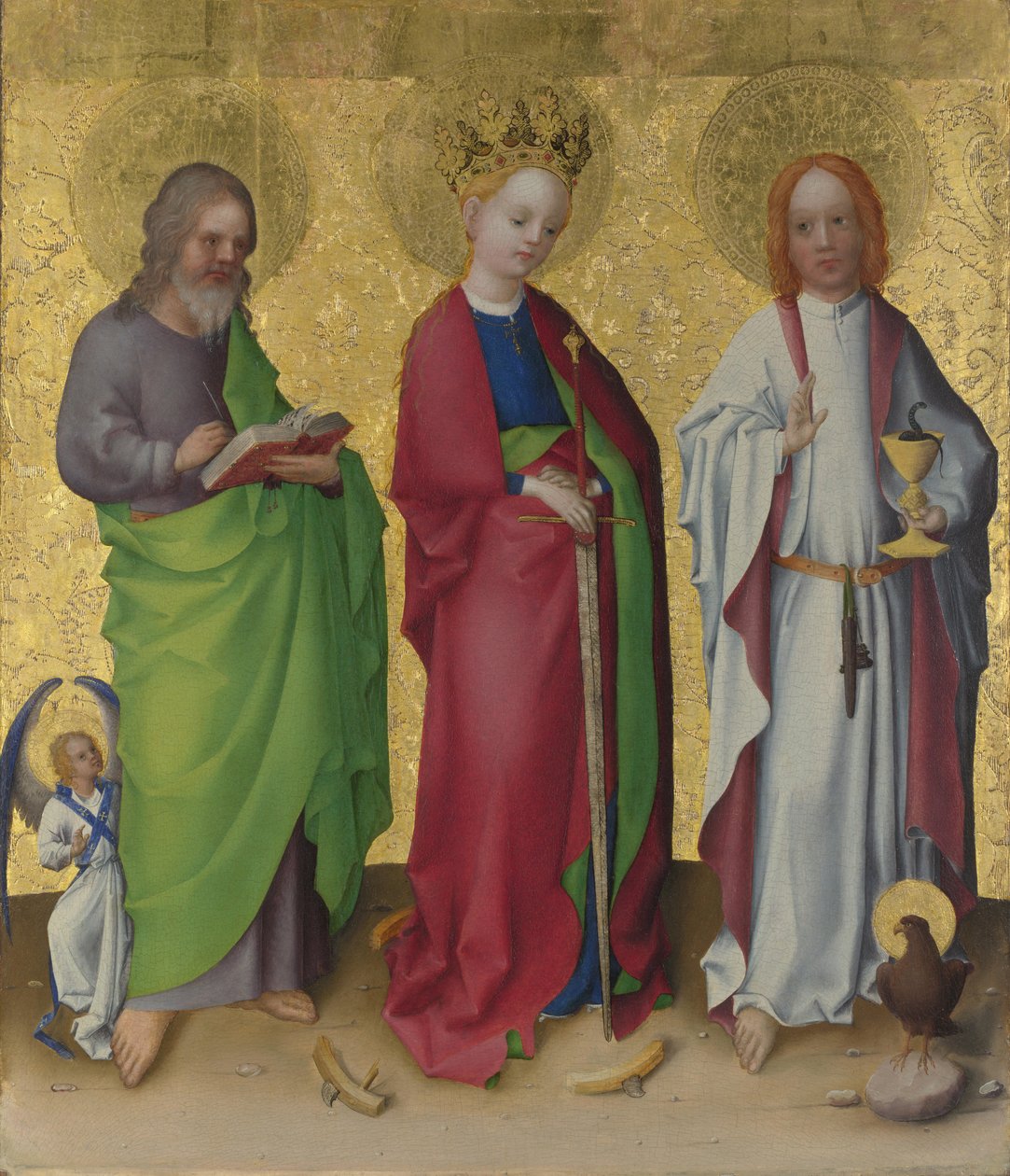 Pyhät Matteus, Katariina Aleksandrialainen ja evankelista Johannes, n. 1450 tekijältä Stephan Lochner