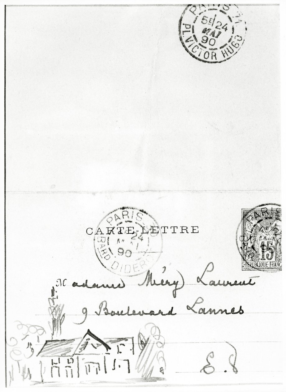 Kirjekuori, jossa on piirroksia Stéphane Mallarmélta Méry Laurentille, 1890 tekijältä Stephane Mallarme